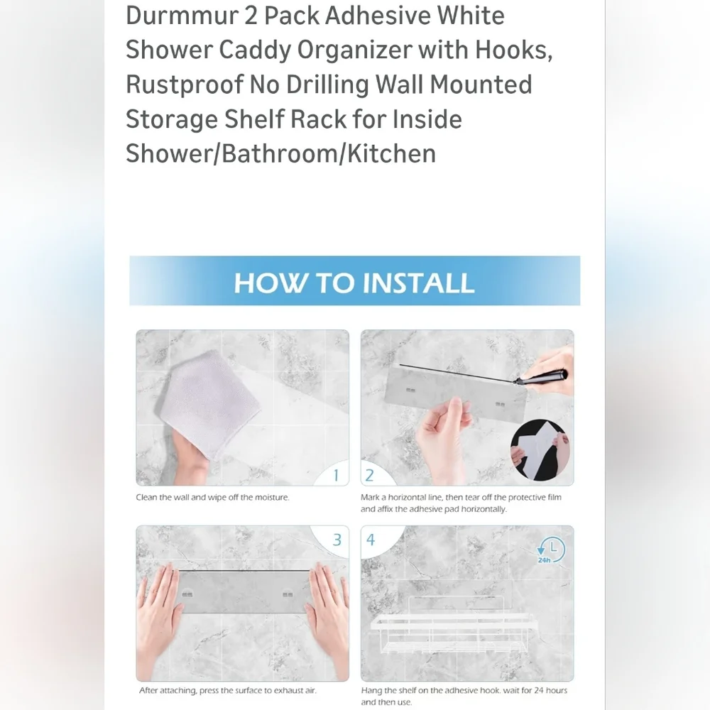 White Shower Caddy Organizer with Hooks - 2 Pack